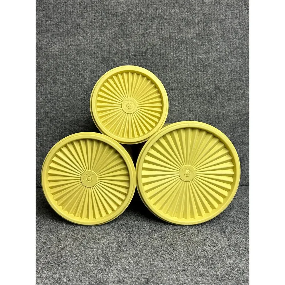 Vintage 70s Tupperware Servalier nesting canister set 3 starburst butter yellow